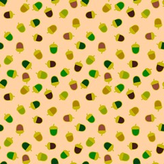 Autumn leaves seamless acorn pattern for wrapping paper and fabrics