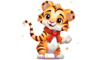 Fototapeta premium Professional Illustration of a Tiger Dancing with a Sash for Creative Projects