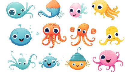 Underwater Cartoon Illustration of Colorful Sea Creatures in a Beautiful Ocean Scene