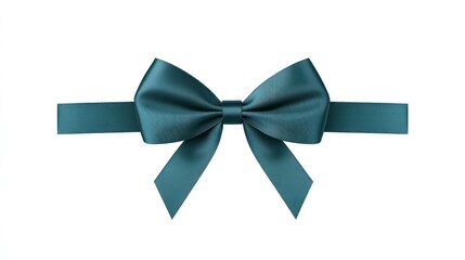 Elegant teal satin ribbon bow with a horizontal band isolated on a white background for gift wrapping and decoration