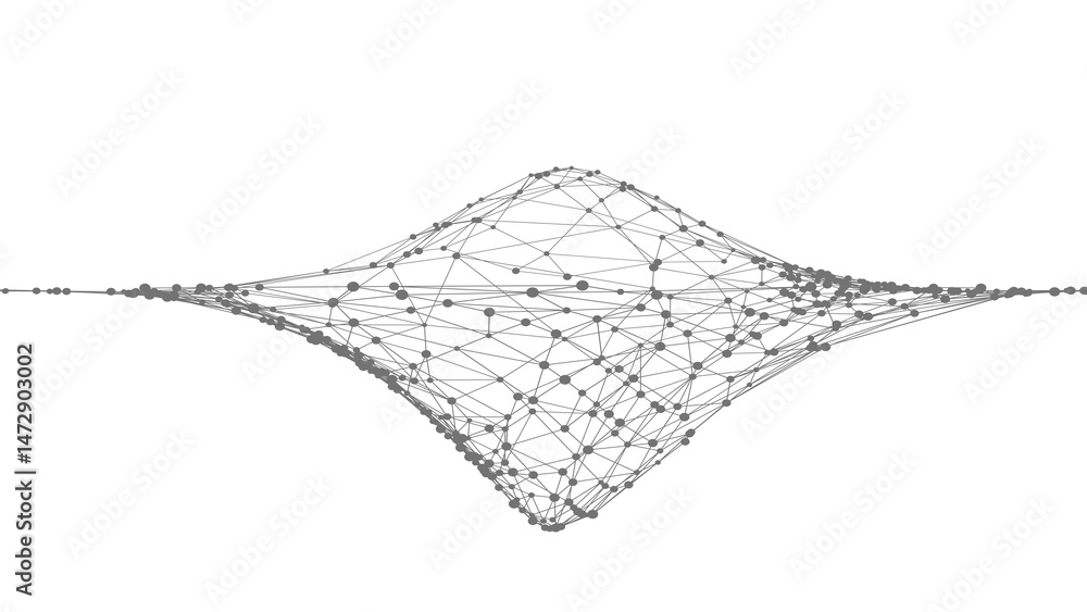 Aufkleber Abstract plexus 3d wave. Dots connected by lines. Minimalist mesh backdrop. Abstract polygonal shape.