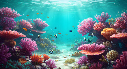 Obraz premium Digital painting of underwater coral reef