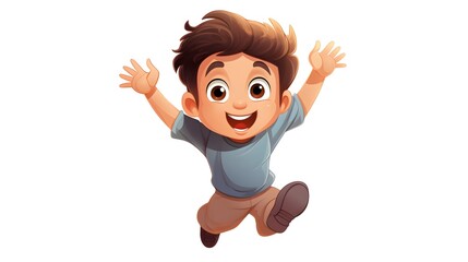 Energetic Happy Boy Cartoon Jumping Isolated Vector Illustration