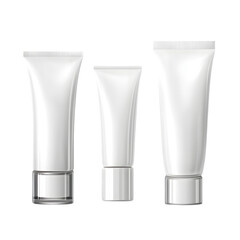 realistic blank cosmetic tube and jar set, isolated transparent background, beauty product mockup