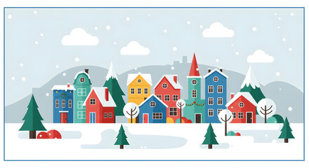 Of snowy village scene