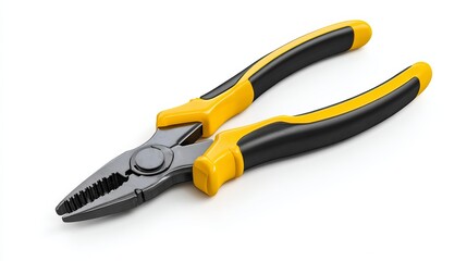 Obraz premium Isometric pliers with rubber handles in black and yellow Isolated hand tool for repair or construction on white background
