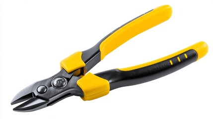 Obraz premium Isometric pliers with rubber handles in black and yellow Isolated hand tool for repair or construction on white background