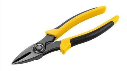 Isometric pliers with rubber handles in black and yellow Isolated hand tool for repair or construction on white background