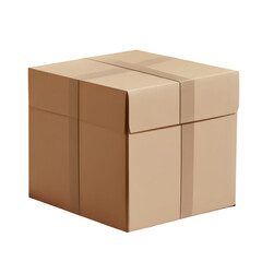 realistic blank packaging box kraft paper, isolated transparent background, ecommerce template