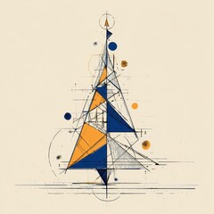 Abstract geometrical christmas tree design with color blocks.