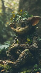 Fantasy Creature Sitting Cross-Legged in a Lush Forest