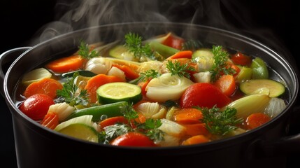 Boiled vegetables in cooking pan