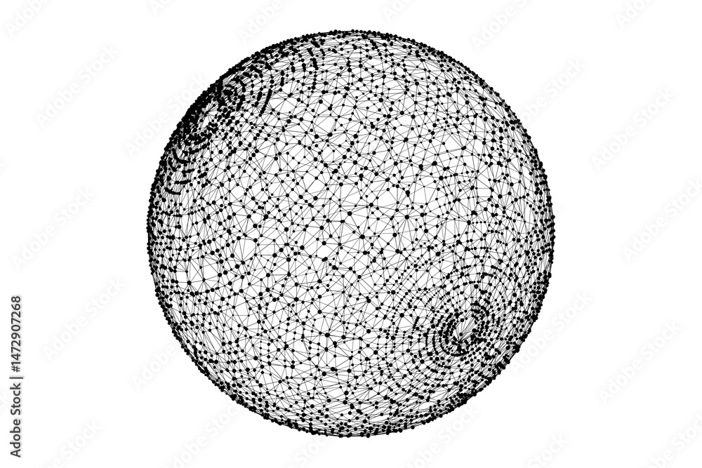 Fototapete Technology abstract shape. Dots connected by lines. Minimalist mesh sphere. Abstract polygonal shape.