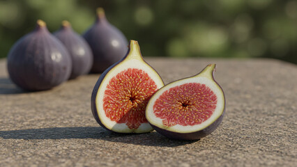 Fresh figs sliced open on a stone background  
