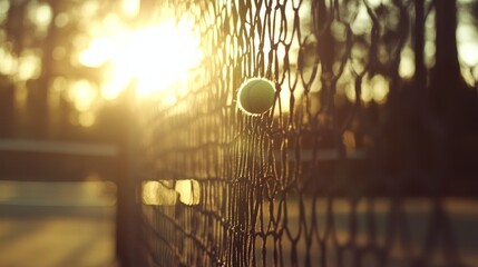 Golden Hour Tennis Ball Caught in the Net
