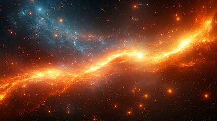 Ethereal space nebula with bright orange & blue cosmic dust, starfield against dark backdrop