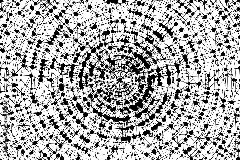 Fototapete Technology abstract background. Dots connected by lines. Minimalist mesh backdrop. Abstract polygonal radial shape. Plexus circles.