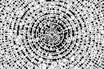 Technology abstract background. Dots connected by lines. Minimalist mesh backdrop. Abstract polygonal radial shape. Plexus circles.