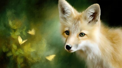 Obraz premium A close-up of a fox holding a butterfly in its mouth against a blurred background