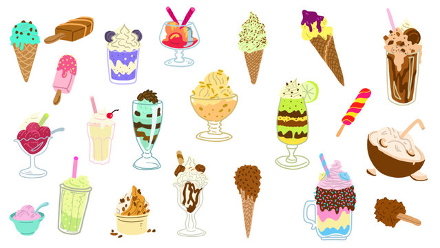 Collection de 22 glaces et coupes glac&eacute;es en couleurs