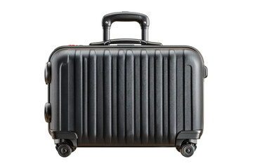 Fototapeta premium PNG Black rolling suitcase with telescopic handle and textured surface