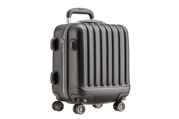 Fototapeta premium PNG Sleek black rolling suitcase with four dual spinner wheels for travel