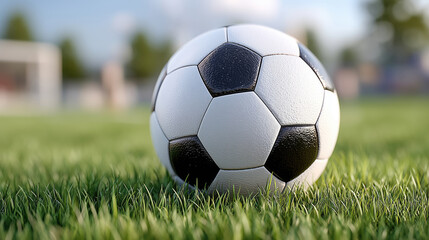 Fototapeta premium Soccer ball on grass field