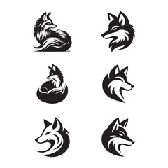 Fox head silhouette set - isolated vector.