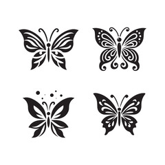 butterfly silhouettes set vector.