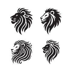 lion head silhouettes logo icon set.