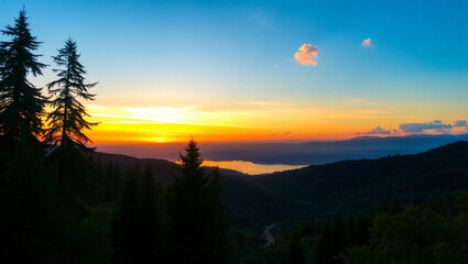 Obraz premium Beautiful summer landscape with a river and a tree in the foreground