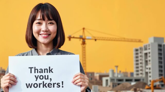 Celebrating construction workers in the city with gratitude and appreciation during a sunny day