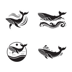 whale silhouettes vector icon logo set