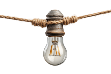 PNG Rustic light bulb hanging on twine rope with vintage style edision filament