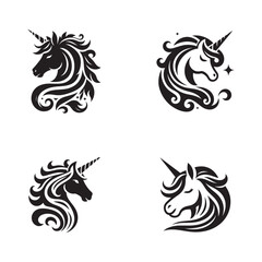 Unicorn face vector silhouettes.