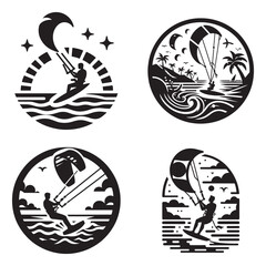 Kite Surfing Vector Silhouette.