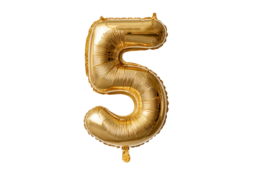 PNG Gold number 5 balloon on black background