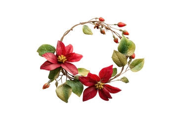 Naklejka premium PNG Floral wreath with red flowers and green leaves on black background