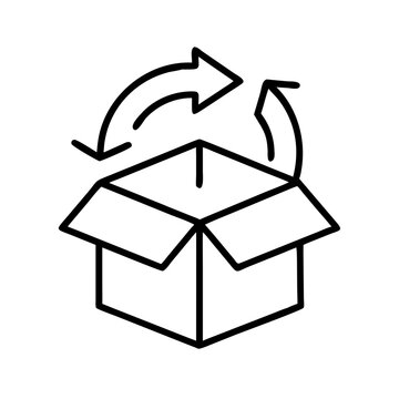 Box with arrows indicating recycling or repackaging in minimal style  