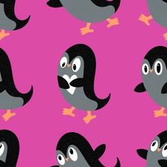 Naklejka premium Christmas animals seamless penguin pattern for wrapping paper and fabrics