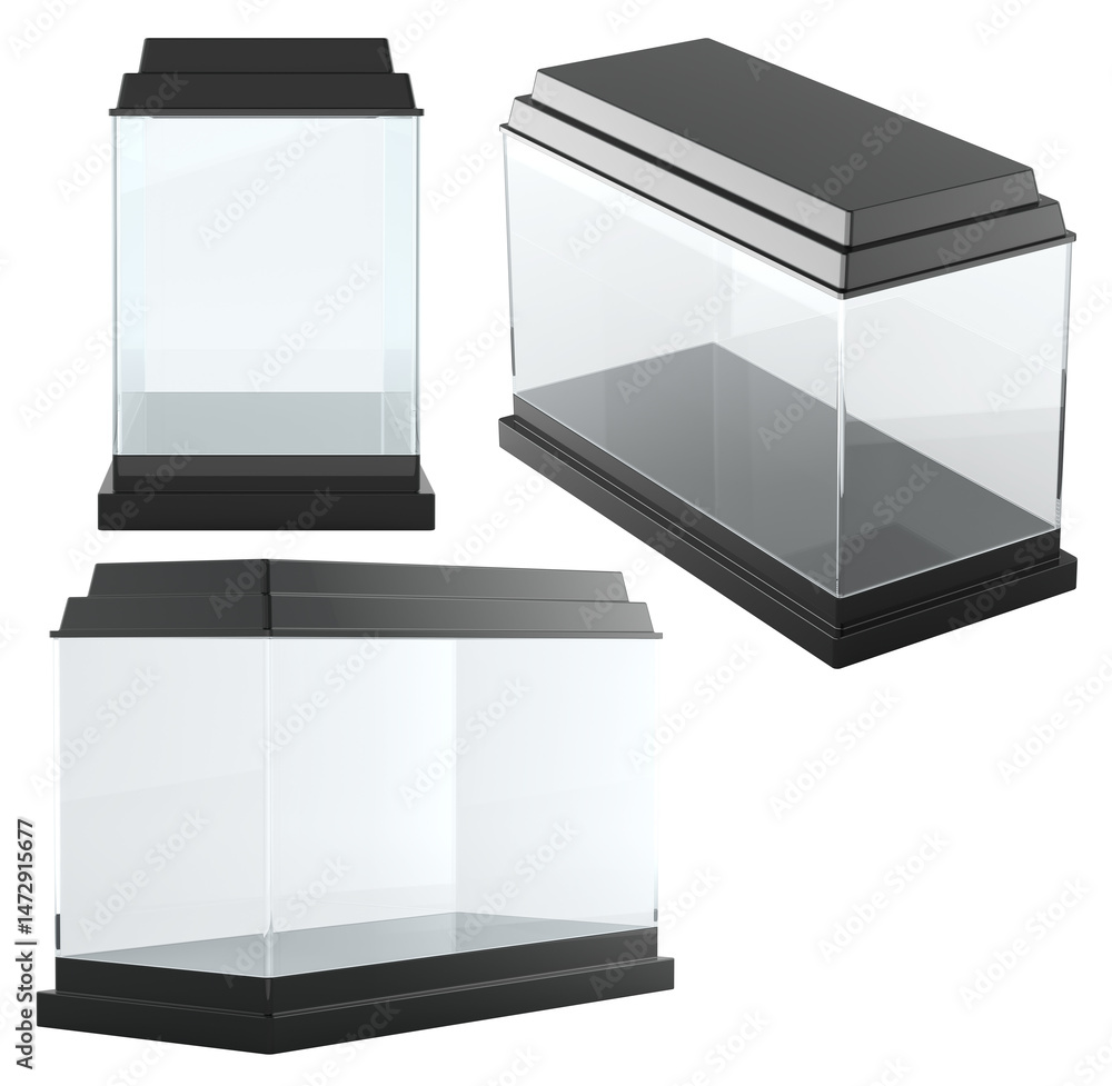 Poster aquarium, side and front views. 3d rendering isolated on transparent background
