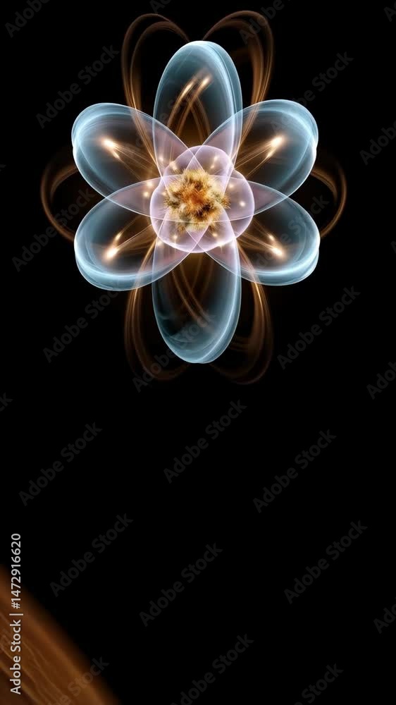 Poster abstract translucent flower fractal with flowing luminous lines, ethereal bloom design on dark backd