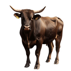 Naklejka premium Majestic Brown Bull Stands Proudly Against Black Background