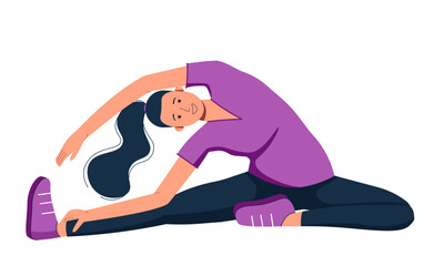 Flat Vector of Woman Doing Stretching on White Background