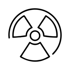 Fototapeta premium black and white icon of radiation hazard symbol with three-blade nuclear trefoil design, minimal outline warning for radioactive materials, isolated vector illustration