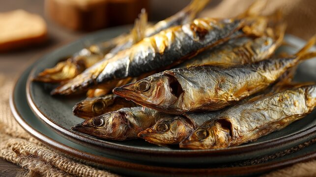 Dried fish plate closeup