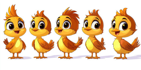 Fototapeta premium Five adorable baby birds in various poses