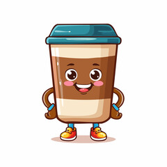 cartoon character of coffee for t shirt design, printing, sticker, etc