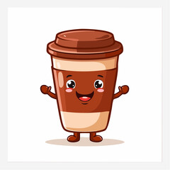 cartoon character of coffee for t shirt design, printing, sticker, etc