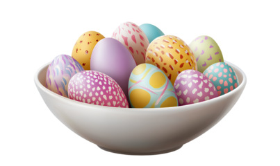 er eggs in a bowl, isolated on a transparent background. PNG file for graphic design elements.